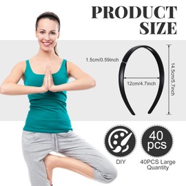 Shappy 40 Pcs 0.6 Inch Black Plastic Headbands Thin Skinny Headbands for Women Plain DIY Hair Accessories Plastic Teeth Comb Hair Accessories