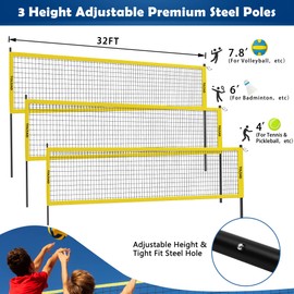 TOLEAD Portable Volleyball Net, Outdoor Volleyball Set with Height Adjustable Poles, Volleyball Ball, Pump, Boundary Line and Carrying Bag for Backyard Beach Pool