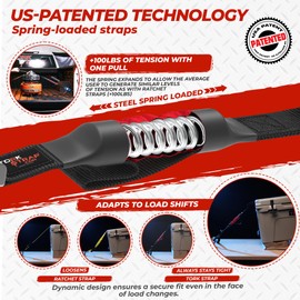 TorkStrap M500 Bundle | 14' x 1'' Spring Loaded Tie Down Straps with Carry Bag - 1,500LB Max Load - Just Pull Alternative to Ratchet Straps - Integrated Soft Loops (4-Pack)