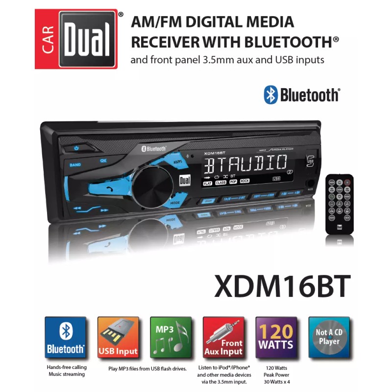 Dual Electronics radio bluetooth remote control AM-FM USB FRONT AUX