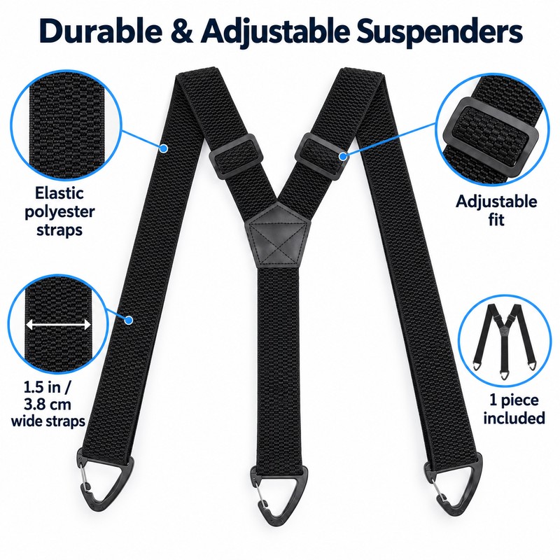 Heavy Duty Work Suspenders for Pants – Adjustable 1.5-Inch Wide