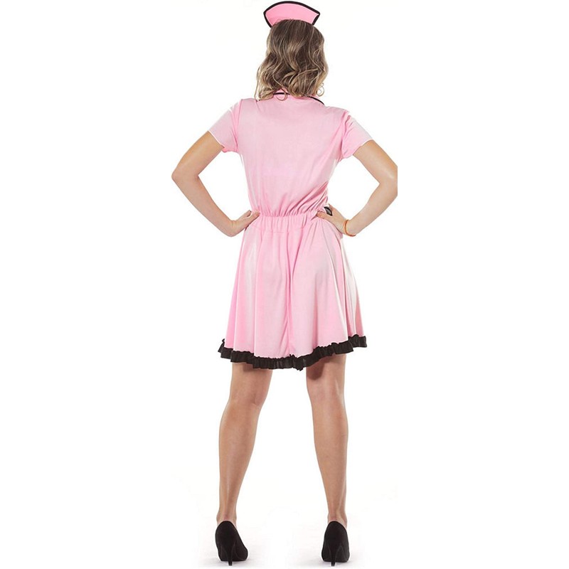 Papootz Ladies 50's Diner Costume Pink Waitress Outfit Fancy Dress