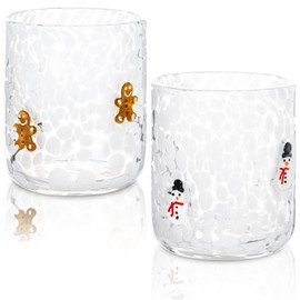 2 Pcs Christmas Icon Glass Cups Set-14 oz Gingerbread Man and Snowman Icon Wine Glasses Double Old Fashioned Icon Hand blown Cocktail Glasses Drinking Cups for Holiday Party Supplies and Lovely Gift