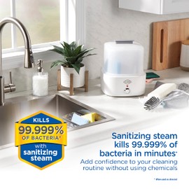 Clorox 2-Tier Electric Steam Sanitizer for Kitchen Utensils, Cleaning Sponges, Bathroom Accessories, Brushes & More, Kills 99.999% of Bacteria, Easy to Use, Compact Design, Space-Saving Storage, White