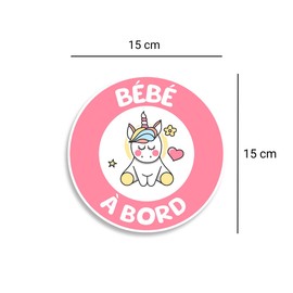 Aufkleber Baby à Bord 15 x 15 cm für Auto, kleines Einhorn, Autoaufkleber, Sicherheitssignal, optimale Sichtbarkeit unter allen Umständen, wasserfest und wetterfest
