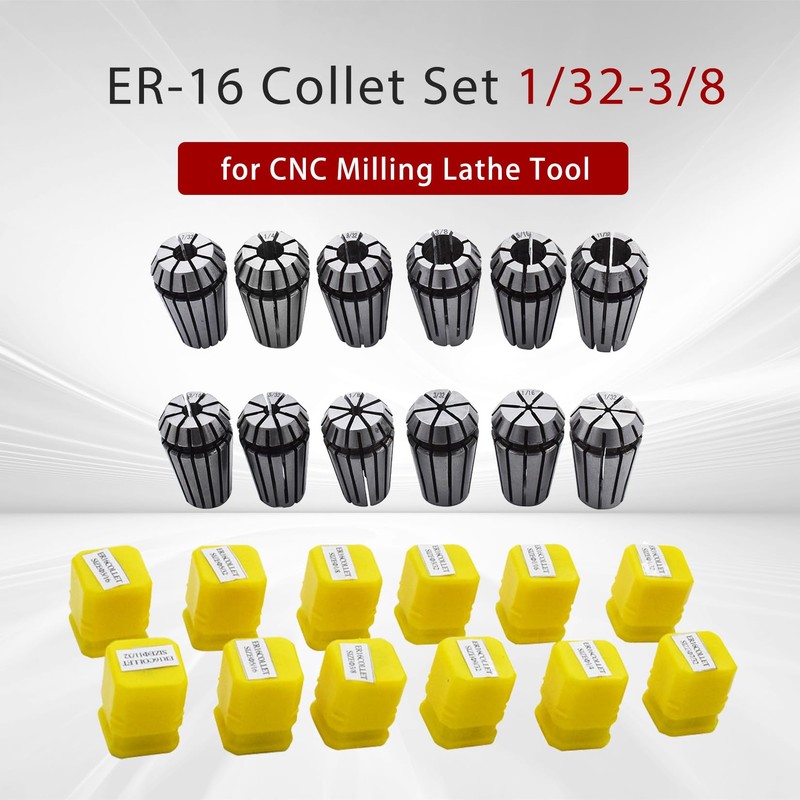 findmall ER-16 Collet Set 12PCS ER-16 Spring Collet Set 1/32-3/8
