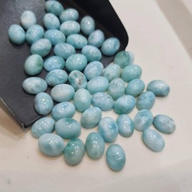 JAI GEMS 5 Pcs Natural Larimar Gemstone Cabochons Oval Shapes, 14x10mm | Wire wrapping Stones (Oval), Green