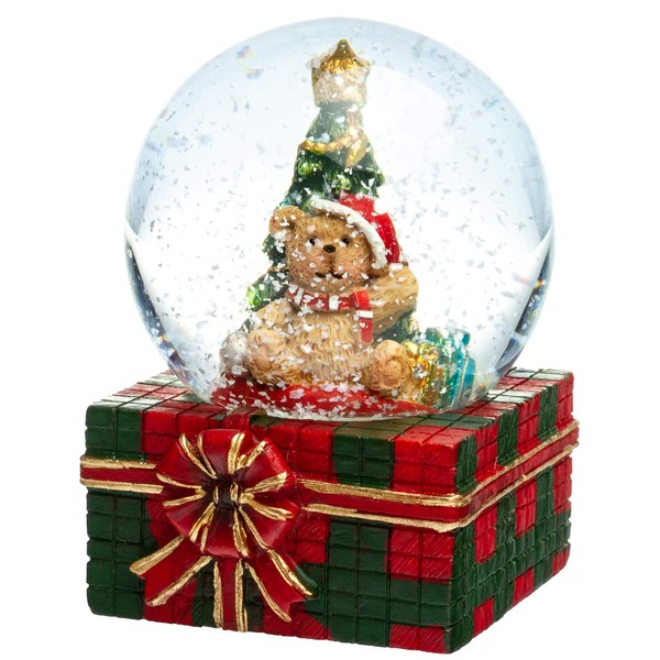 SIKORA SK08 Small Glass Decorative Snow Globe Bear with Christmas