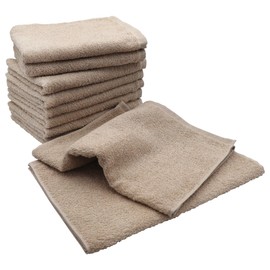 Senshu Towels, Made in Japan, Face Towels, 11 Colors, 34.7 oz (260 Monme), Set of 10, 10 Pieces, 100% Cotton, Gray Beige, Instant Absorption, Quick Drying, Lightweight, Thin, Durable, Solid Color