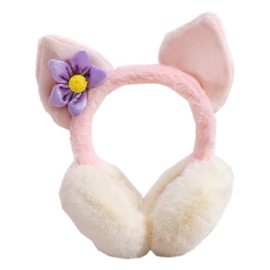 Girls' Lovely Floral Earmuff Velvet Foldable Thermal Rabbit Cat Ear Cover Winter Ear Muff Warmer Wrap for Students Kids Teens Girls Women, White