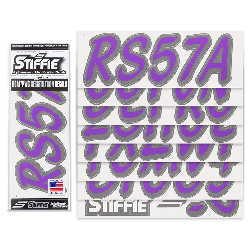 STIFFIE Whipline Solid Purple/Carbon 3" Alpha-Numeric Registration Identification Numbers Stickers
