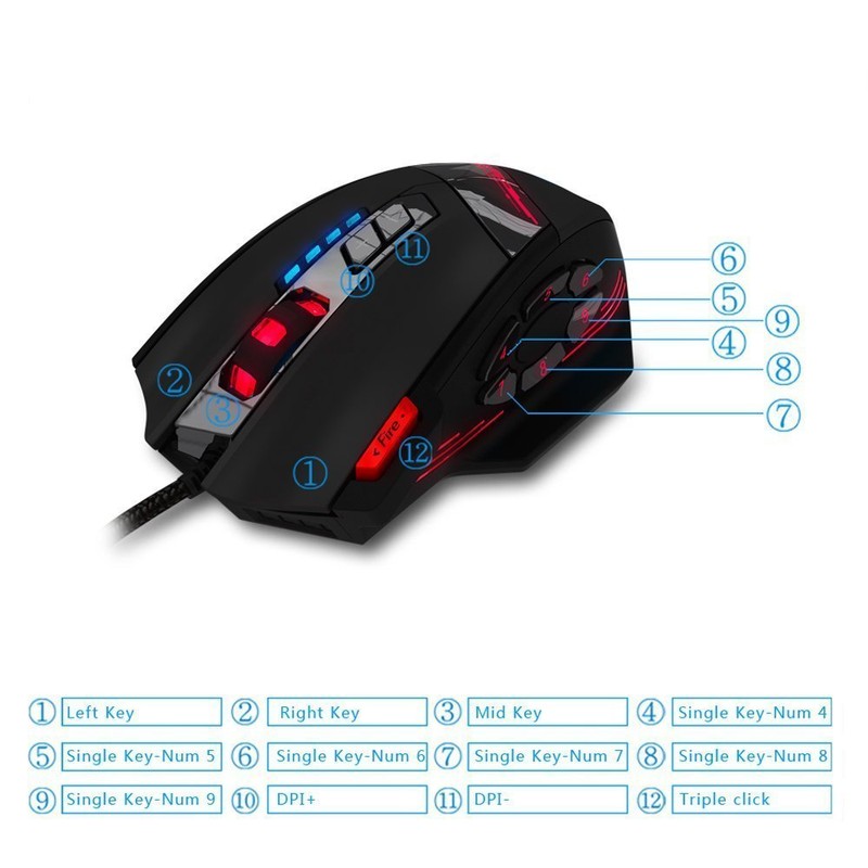 zelotes Gaming Maus,12 programmierbare Tasten RGB Gaming Maus,4000DPI Ergonomische Maus