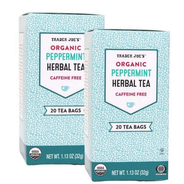 Trader Joes Peppermint Tea Organic -- 40 Tea Bags -- Herbal Caffiene Free (2 Pack)