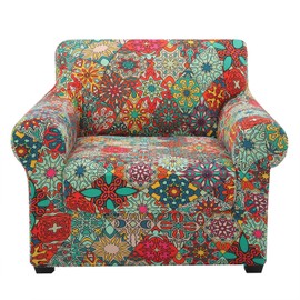 hyha Couch Covers, Chair/Sofa Covers, Stretch, Printed, 2 Pieces, Armchair Slipcover, Separate Couch Cushion Covers, Washable Furniture Protector for Dogs (Armchair, Diamond Mandala)