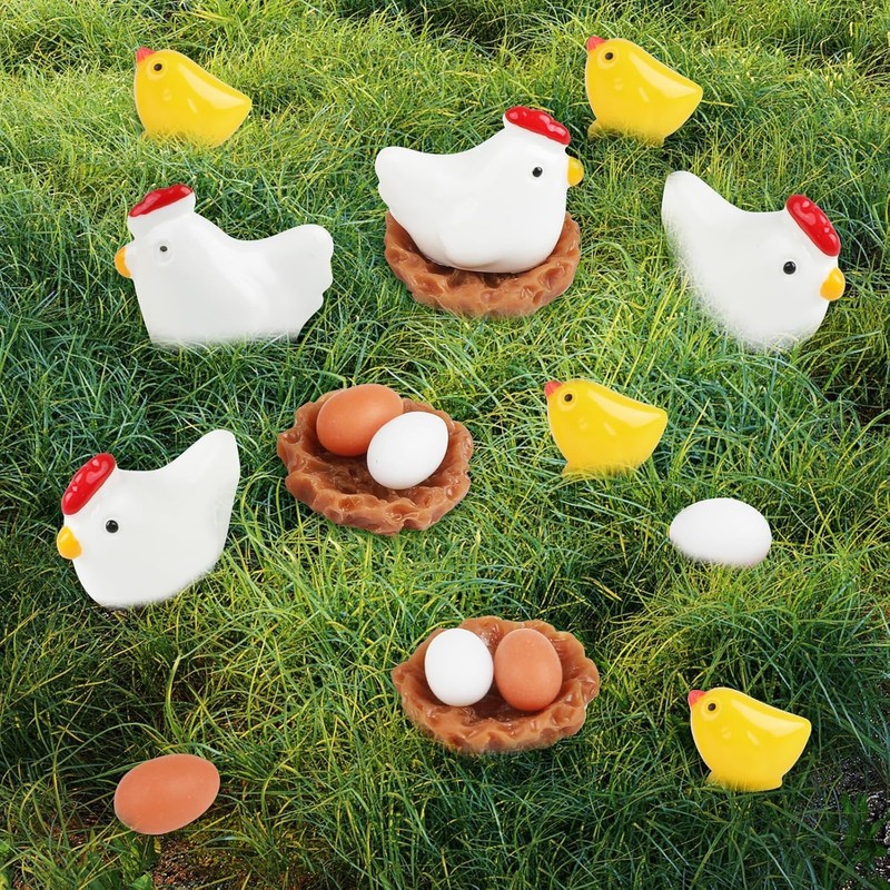 40Pcs Easter Decorations Resin Animals, Easter Rabbit Miniature Figurines, Chicken