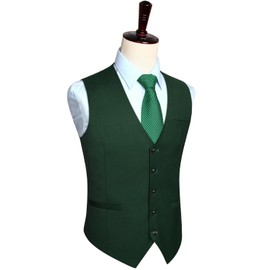 HISDERN Mens Waistcoats Green Waistcoat for Men Gentlemen Suit Vest uk Formal Wedding Party Plain Solid Color Waistcoats,Forest Green,L