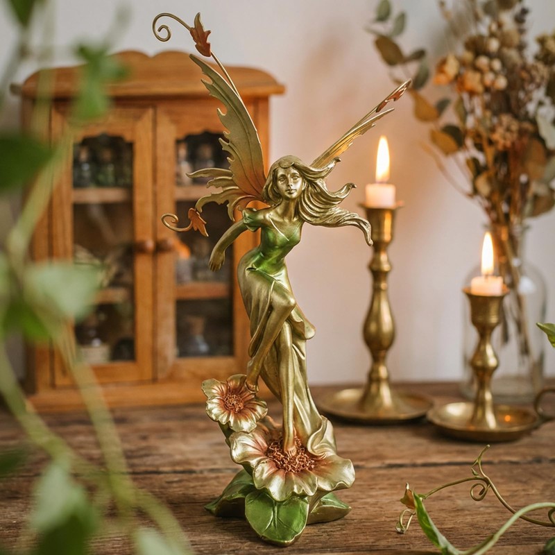 FOLKOR LIFE Resin Fairy Statue Hand-Painted Elegant Fantasy Decor, Dancing