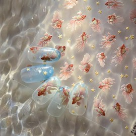 Goldfish Nail Art Stickers 5D Embossed Nail Decals Chinese Style Design Star Koi Fish Nail Stickers Manicure Supplies Charm for Women Girls DIY Decorations Accessories