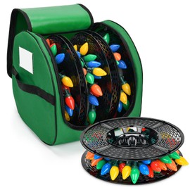 Christmas Light Storage Bag, Heavy Duty 600D Fabric with Reinforced Handle, 3 Reels Stores up to 375 Ft of Mini Lights & Extension Cords, Waterproof & Anti-tear Christmas Storage Bag for Holiday,Green