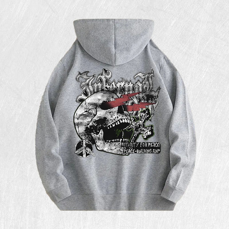 Skull Peace Graphic Hoodie 100% Cotton US Warehouse 6 ColorsColor: