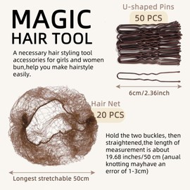 Disposable Hair Nets for Buns & Catering - 20PCS Invisible Ballet Bun Nets with U-Pins (Brown), Hair Net for Kitchen, Ballerina, Food Service, Kids