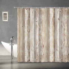 Abaysto Rustic Decor Shower Curtain, Brown Wood Plank Wall Texture Background Bathroom Decorations Curtain Durable Bathtub Showers Decor with Hooks