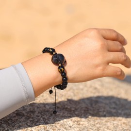 Wizock Feng Shui Black Agate Beads Obsidian Crystal Fox Bracelet for Women Bring Wealth and Good Luck Protection Amulet Animual Bracelets Jewelry