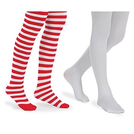 Jefferies Socks Girls Stripe Nylon Holiday Tights 2 Pack (4-6 Years, Red/White)