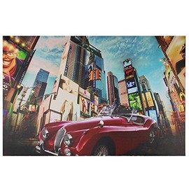 Northlight LED Lighted NYC Times Square 7th Avenue Classic MG Car Canvas Art 15.75" x 23.5" Wall Decor, Red