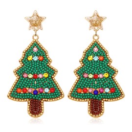 Beaded Christmas Earrings for Women Cute Xmas Tree Drop Dangle Earrings Star Stud Statement Earrings Christmas New Year Holiday Party Jewelry Gifts