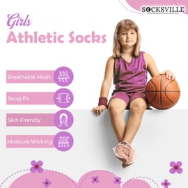 6 Pairs Girls Trainer Socks Black | Cushioned Athletic Low Cut Kids Ankle Socks with Vent Mesh & Arch Support | Indoor/Outdoor Sports, PE & Everyday Wear| Soft, Breathable & Quick Drying | 7-14 Years