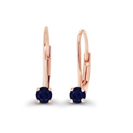 14K Rose Gold 3mm Genuine Blue Sapphire September Birthstone Leverback Earrings
