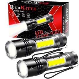 REHKITTZ Multifunctional torch (white, red, red and white flashing boundary light), 2000 lumens super brightness LED (pack of 2), compact and durable, outdoor use, emergencies