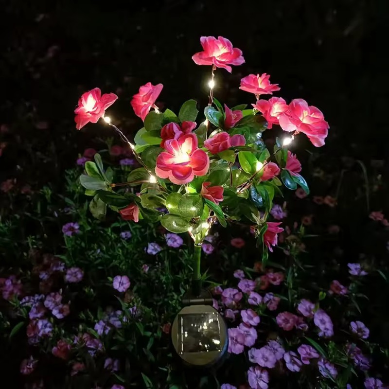 2-Pack Solar Azalea Flower Garden Lights, IP65 Waterproof Outdoor Decorative