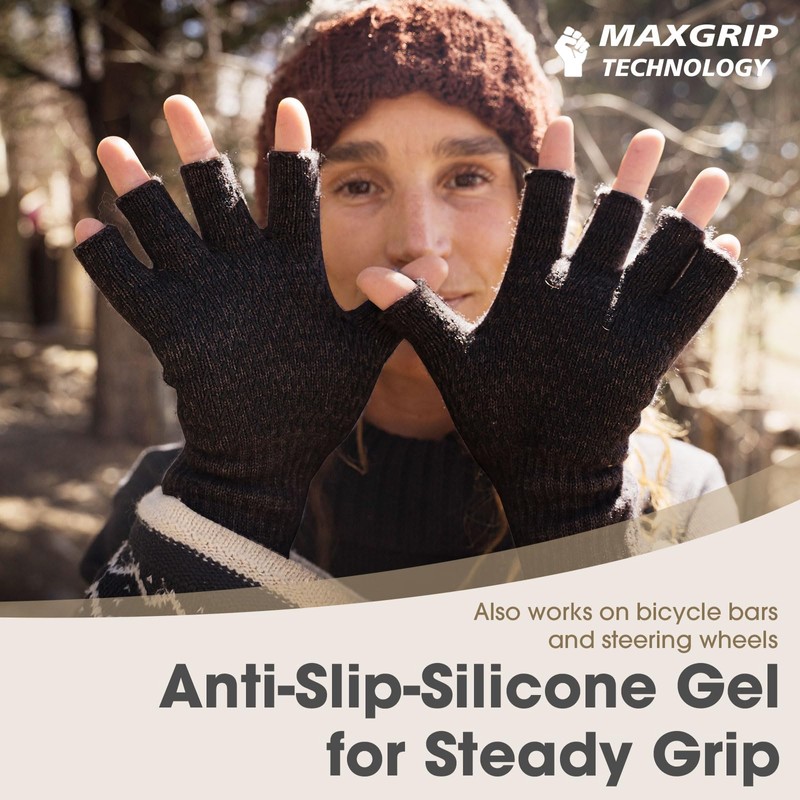 Rahhint Alpaca Wool Winter Warm Fingerless Gloves for Men Women