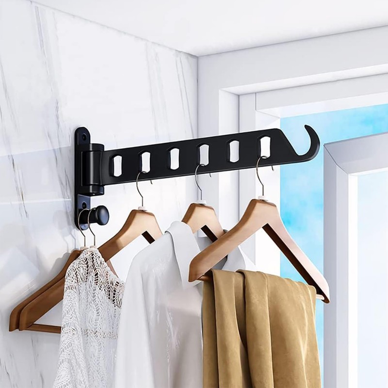 Aluminium Wall Clothes Rack Coat Hook Foldable Balcony 180° Rotating