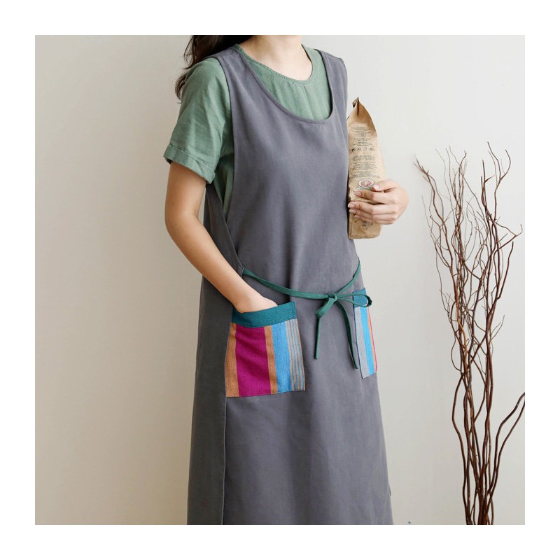 Origo slit dress apron charcoal gray / 오리고 트임 원피스