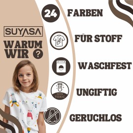 SUYASA 24 Textile Pens Machine Washable Fabric Paints Washable Fabric Colouring Pens Non-Toxic Permanent Textile Markers for T-Shirts, Cloth Bags, Bibs etc. Fabric Craft Pens