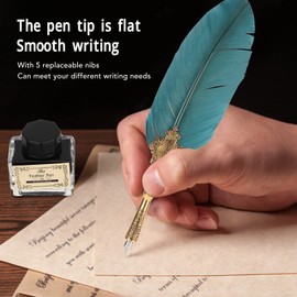 Yechiry Quill and Ink Set, Retro Style Quill and Ink Set with 5 Interchangeable Nibs, Calligraphy Pen Set, Dip Pen Set, Pen Pal Set, Writing Pen for Students Calligraphers