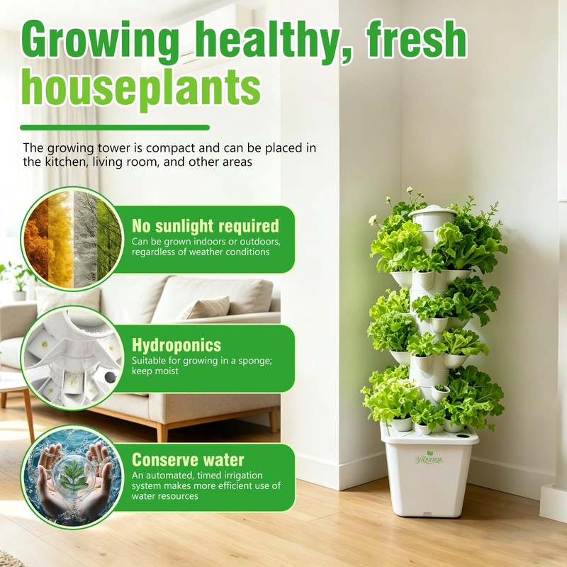 YTQHERQR Hydroponics Tower Indoor Growing System Vertical Garden Planter Indoor