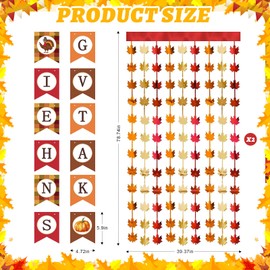 Thanksgiving Party Decorations 2Pack 3.3 x 6.6 ft Red Gold Orange Maple Leaves Foil Fringe Curtains with a Give Thanks Banner Thanksgiving Wall Decorations, Metallic Streamers for Party Home (Maple)