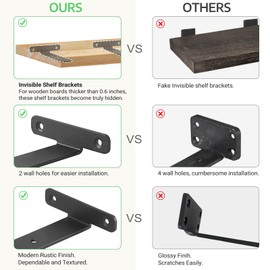 Mkono 6 Pack Shelf Brackets Black Heavy Duty Metal Hidden L Bracket for Shelves Support, Minimalistic Floating Shelf Bracket 4 Inch Rustic Industrial Wall Shelf Brackets