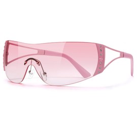 DQbhzh Y2K Glasses 2000s Sunglasses Cool Glasses Rimless Y2K Sunglasses for Women Men Trendy Shield Wrap Around Sunglasses, Pink Frame - Pink Lens, 77mm