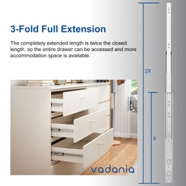 VADANIA 16-Inch Drawer Slide, VA1045 Chrome, Ball Bearing 3 Folds Full Extension, Side Mount, 100 Lb Load Capacity, 5 Pairs (10-Pack)