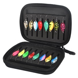 Trout Fishing Spoon Lure, Artificial Bait Spinner Blinker with Storage Box with Single Hook Metal Fishing Lures for Pike Zander Perch Trout 16 Pieces