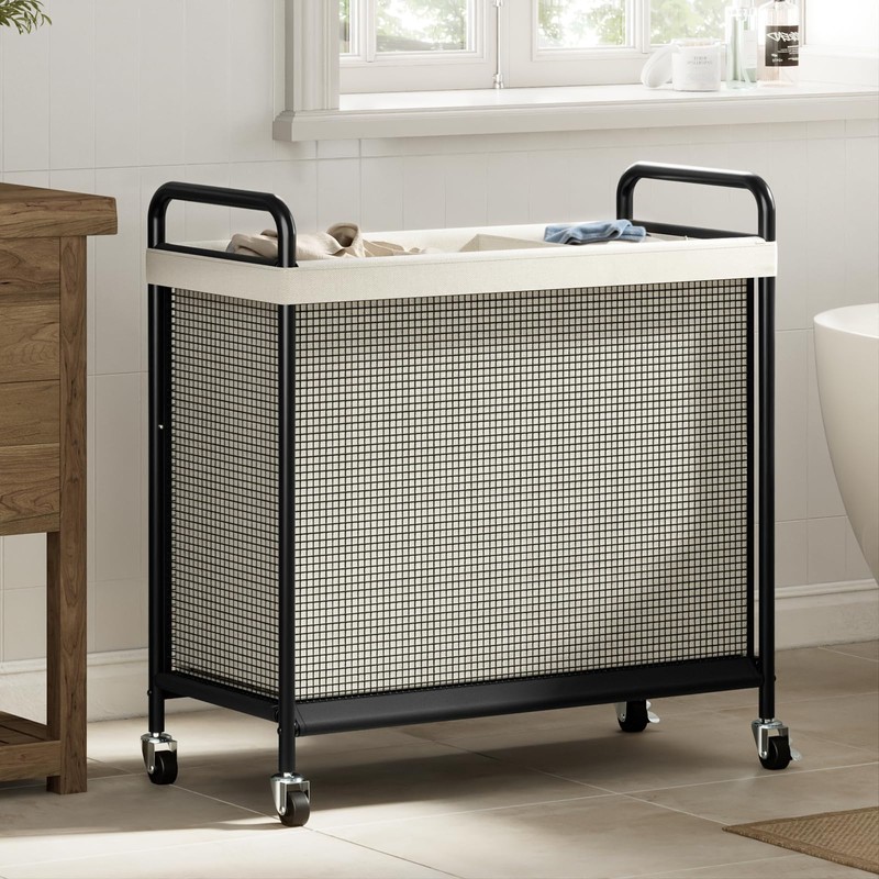 WOWLIVE Laundry Hamper 3 Section, 120L Rolling Laundry Basket with