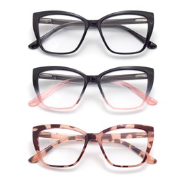 FoxMook 3-Pack Reading Glasses for Women, Oprah Style Frame Spring Hinge Readers Blue Light Blocking Glasses, C1_Black C5_Black-Pink C6_Pink-BlackPot 1.75 x