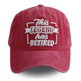 Funny Retirement Gifts for Men and Women, This Legend Has Retired Baseball Cap, Adjustable Embroidered Vintage Cotton Denim Hats for Dad, Mom, Grandma, Grandpa 3DRed