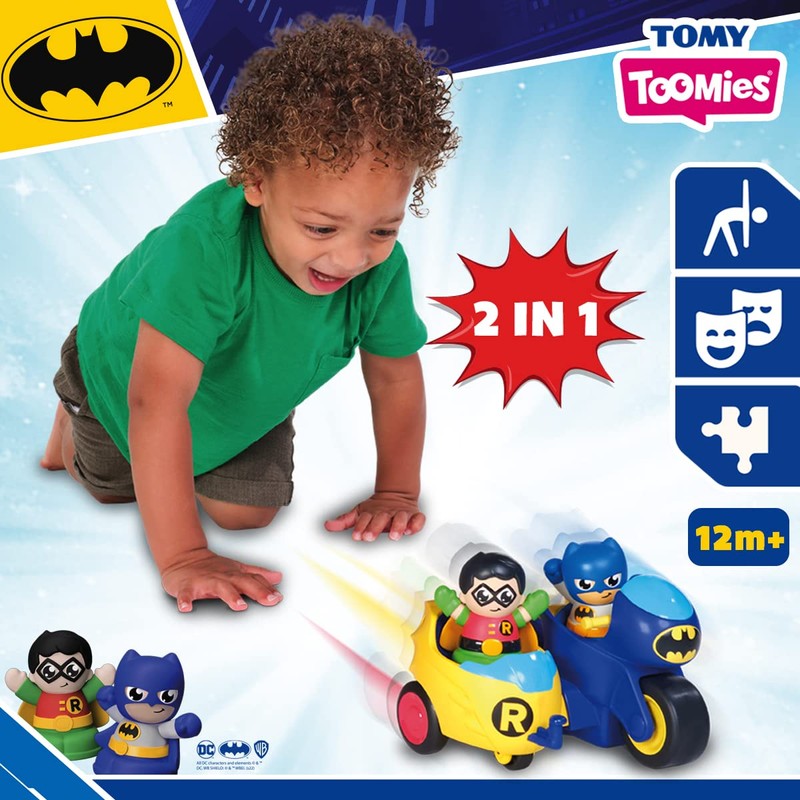 Toomies rocco giocattoli prima infanzia dc batcycle 2 in 1,