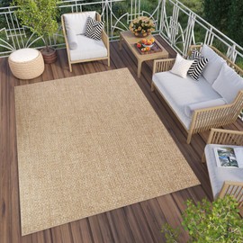 TAPISO Verano Indoor and Outdoor Rug Weatherproof – Beige Flatweave Rug, Sisal Look – Ideal for Balcony, Patio, Living Room & Kitchen – Oeko-Tex, Easy Care, 60 x 100 cm